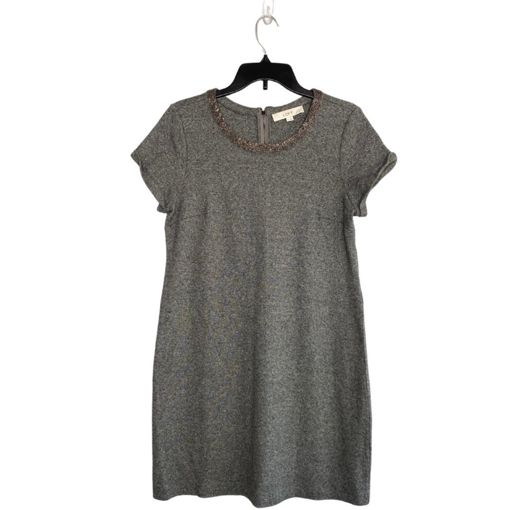 Loft Gray Knit Beaded Dress Medium